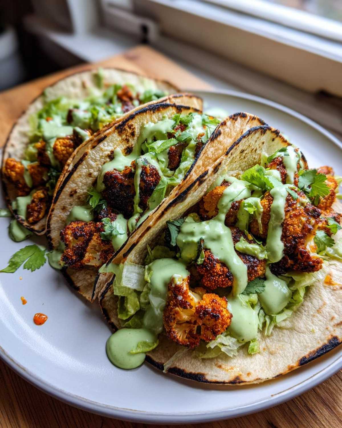 Spicy Roasted Cauliflower Tacos with Avocado Crema - detail 2