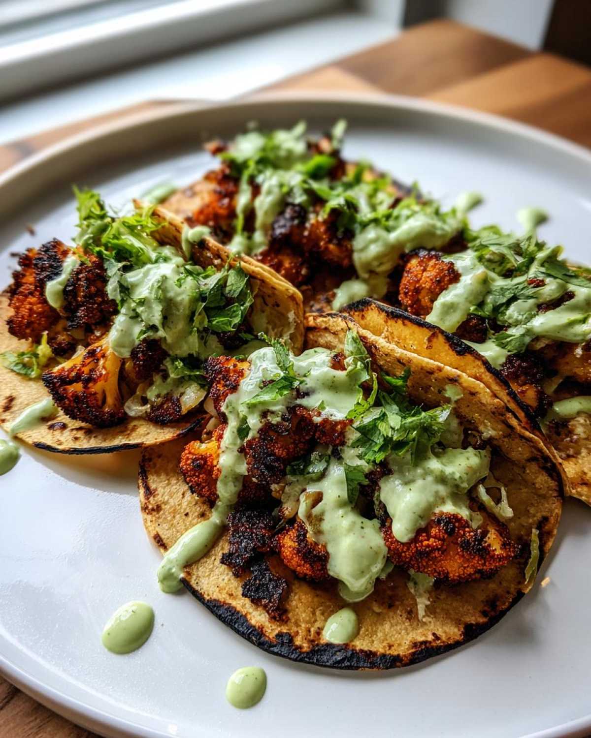 Spicy Roasted Cauliflower Tacos with Avocado Crema - detail 3