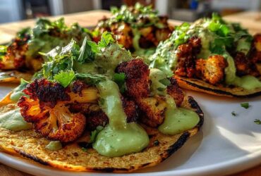 Spicy Roasted Cauliflower Tacos with Avocado Crema