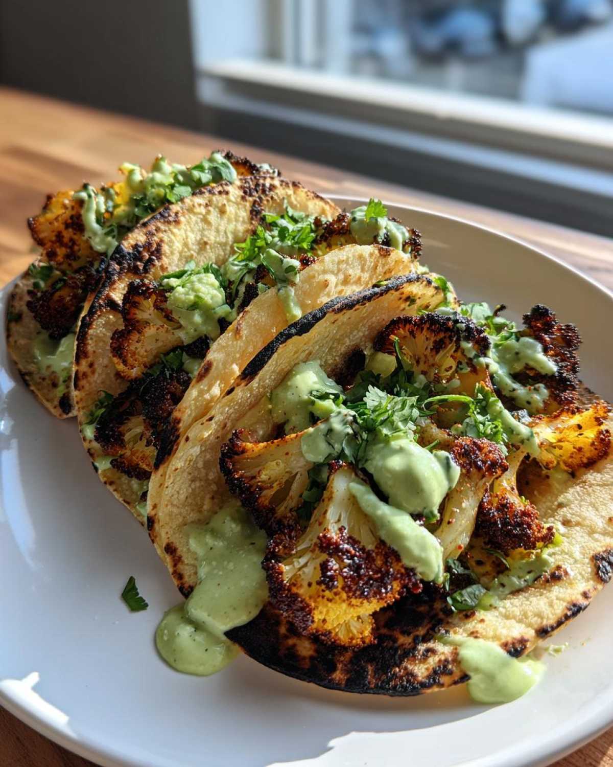Spicy Roasted Cauliflower Tacos with Avocado Crema - detail 4