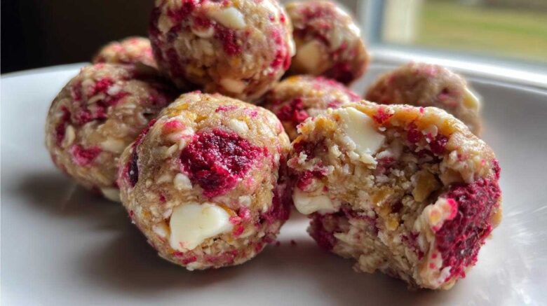White Chocolate Raspberry Energy Bites