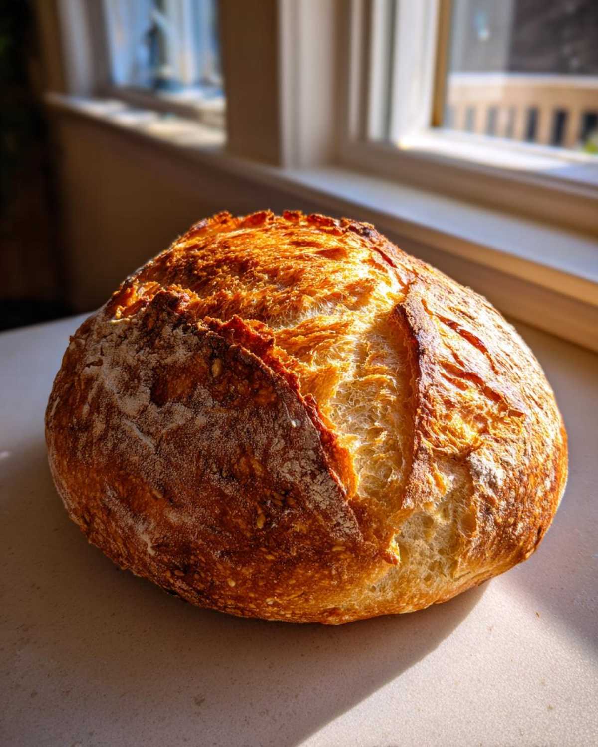 A golden-brown, rustic loaf of freshly baked Italian bread with a deeply scored and crackly crust.