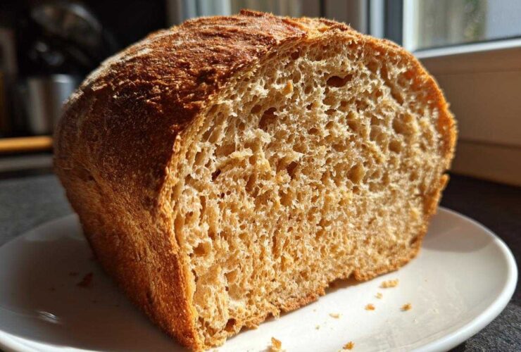 Close-up of the soft, airy crumb structure of a freshly baked whole wheat bread loaf.