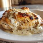 A single serving of One-Pan Creamy Coconut Lime Chicken, perfectly seared and smothered in a rich, light-colored sauce.