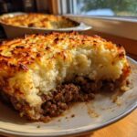 A close-up of a serving of Shepherd's Pie, showing the browned mashed potato topping and savory ground meat filling, perfect for Classic Comfort Food Dinner Ideas.